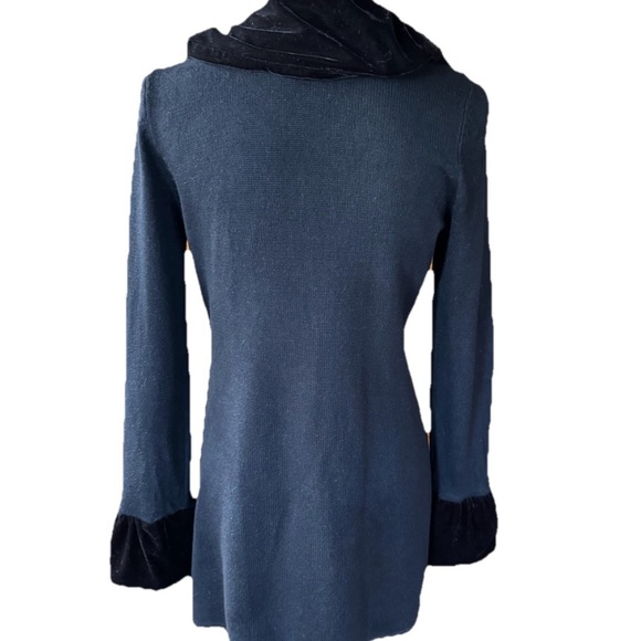 Silk Angora Blend Black Cardigan Sweater Women Med Velvet Ruffle Trim Whimsygoth - Picture 4 of 11